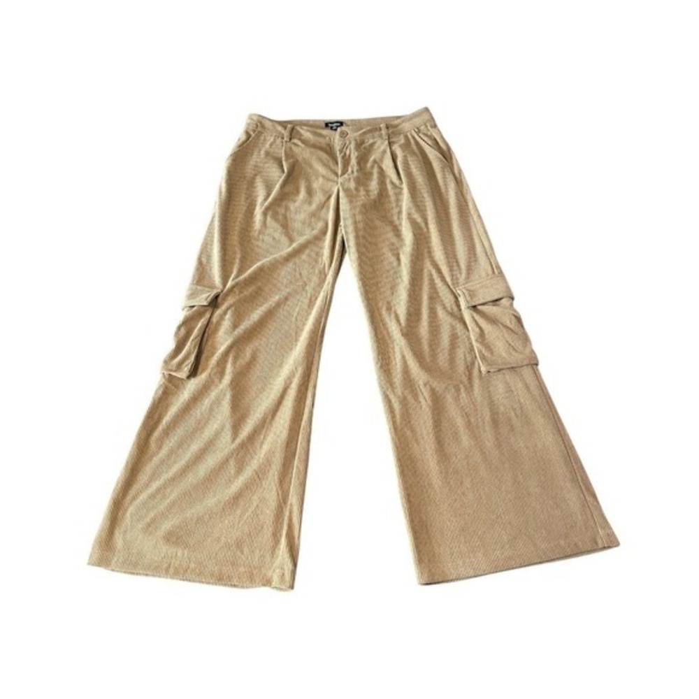 Boohoo NWT Wide Leg Corduroy Cargo Pants Womens 10 Tan Baggy Skater‎ Streetwear